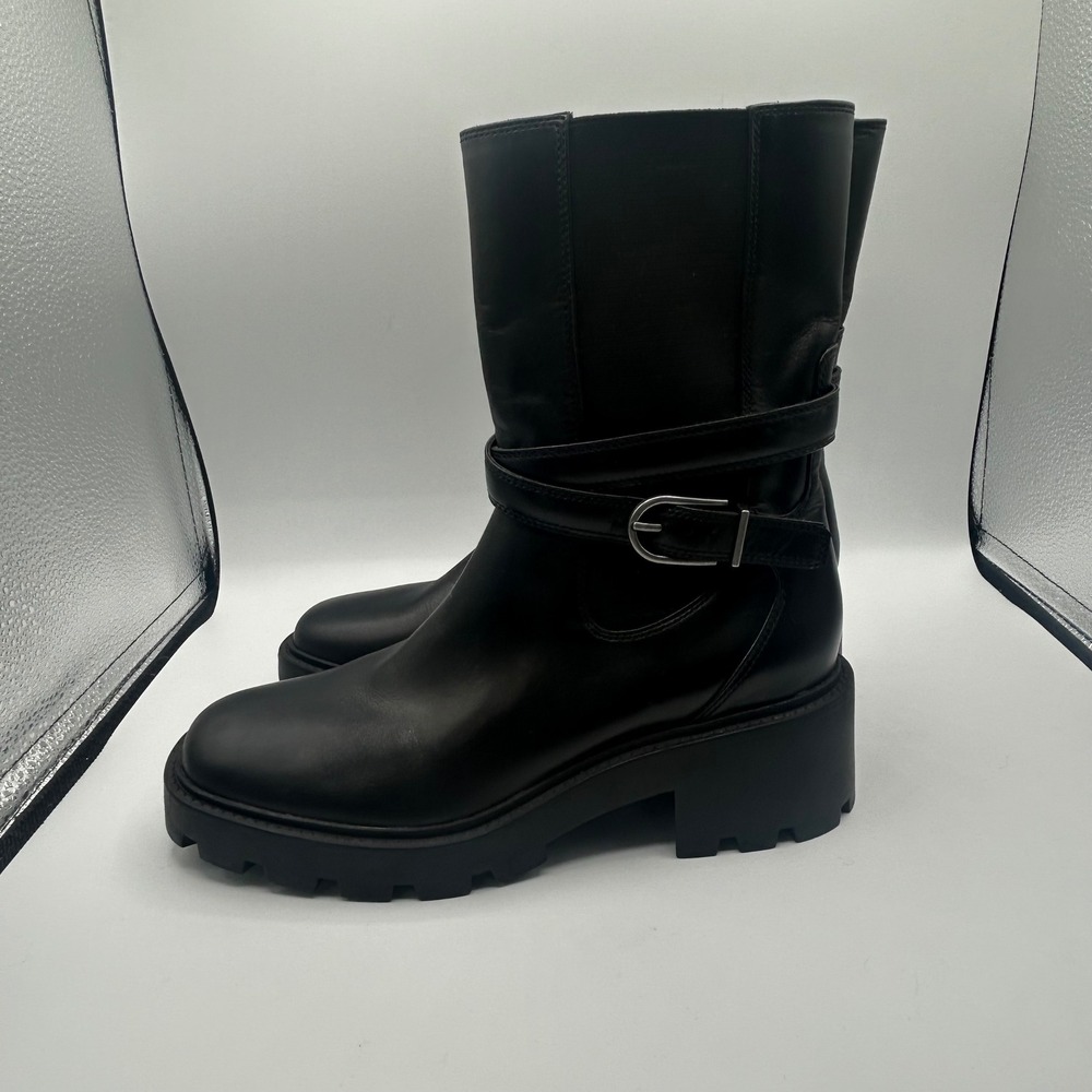 Franco Sarto Emerson Black Leather Lug Sole Moto Ankle Boots Womens 8M A-EMERSON - Picture 9 of 12